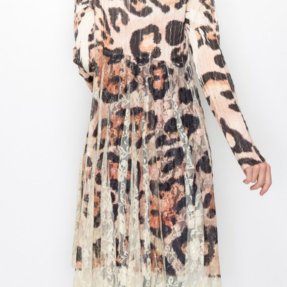 new ORIGAMI DESIGNER LEOPARD PRINT LACE CARDIGAN SWEATER SM-3X western bohemian - Picture 5 of 6